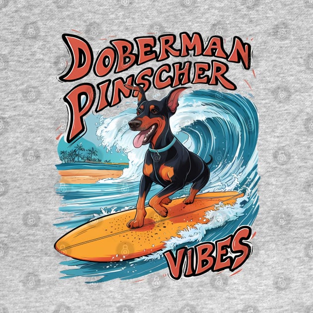 Surfing Doberman Pinscher Riding Tropical Wave by coollooks